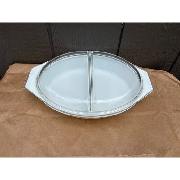 Pyrex Divided Town & Country Casserole Dish Lid Orange Yellow Starburst 1.5 QT - Picture 4 of 14